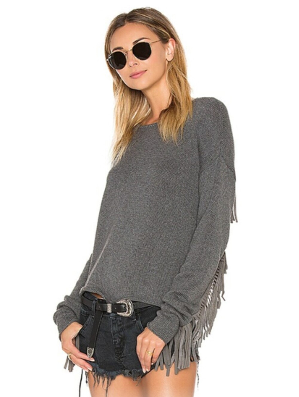 One Teaspoon PRE-OWNED Charcoal Gray Fringe Knit Sweater